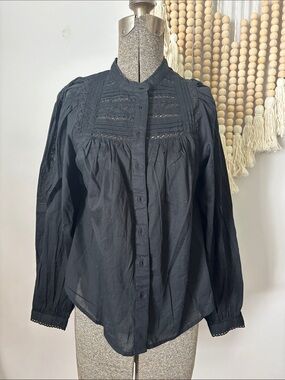 GAP Black Lace-Trim Button Front Shirt